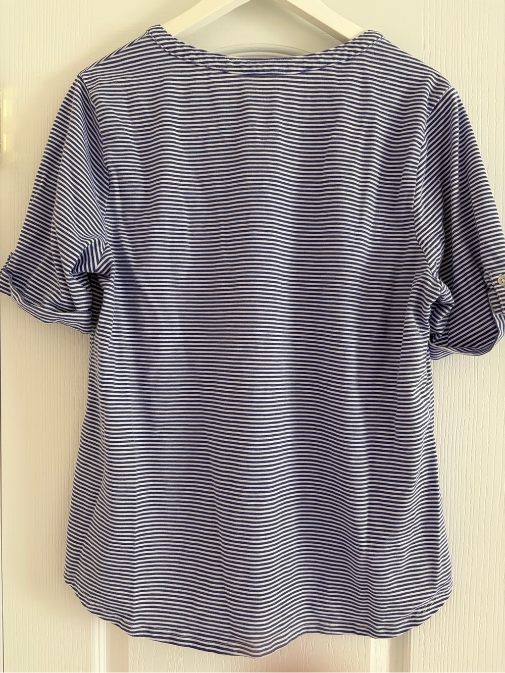 Croft and Barrow Navy & White Striped Henley Shirt for Women - Picture 3 of 3